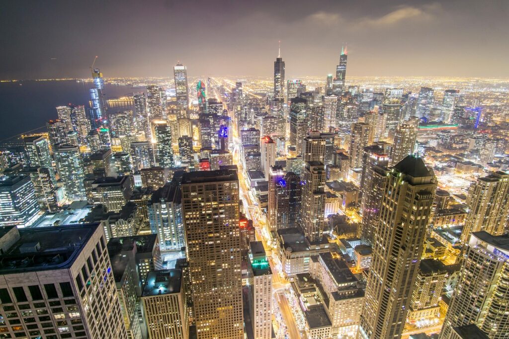 chicago, chicago skyline, skyscrapers, city, night lights, night, lights, chicago, chicago, chicago, chicago, chicago, chicago skyline